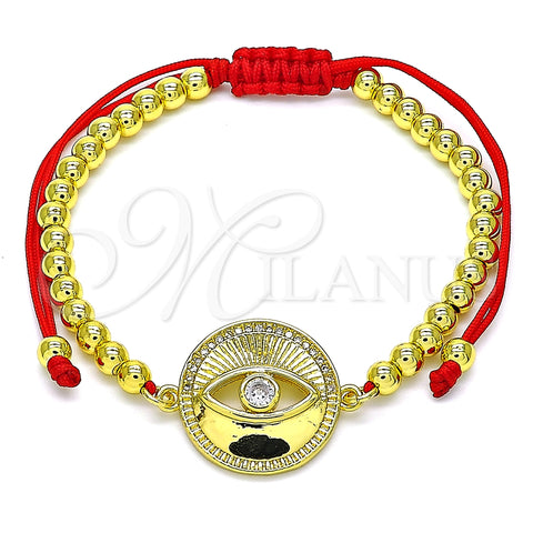 Pulsera Bolo Ajustable 03.368.0042.11 Oro Laminado, Diseño de Ojo Griego y Bola, con Blanca Micro Pave and Blanca Zirconia Cubica, Pulido, Tono Dorado (04 MM Thickness, 11 Inches Length)