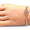 Pulsera Bolo Ajustable 03.368.0043.10 Oro Laminado, Diseño de Mano de Dios y Bola, con Turquoise and Blanca Micro Pave, Pulido, Tono Dorado (04 MM Thickness, 10 Inches Length)