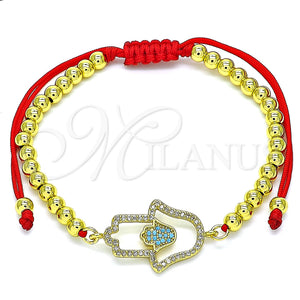 Pulsera Bolo Ajustable 03.368.0043.10 Oro Laminado, Diseño de Mano de Dios y Bola, con Turquoise and Blanca Micro Pave, Pulido, Tono Dorado (04 MM Thickness, 10 Inches Length)