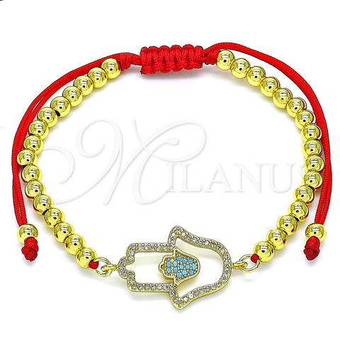 Pulsera Bolo Ajustable 03.368.0043.10 Oro Laminado, Diseño de Mano de Dios y Bola, con Turquoise and Blanca Micro Pave, Pulido, Tono Dorado (04 MM Thickness, 10 Inches Length)