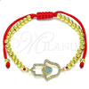 Pulsera Bolo Ajustable 03.368.0043.10 Oro Laminado, Diseño de Mano de Dios y Bola, con Turquoise and Blanca Micro Pave, Pulido, Tono Dorado (04 MM Thickness, 10 Inches Length)