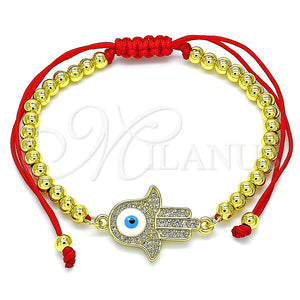 Pulsera Bolo Ajustable 03.368.0044.11 Oro Laminado, Diseño de Mano de Dios y Bola, con Blanca Micro Pave, Esmaltado Blanco, Tono Dorado (04 MM Thickness, 11 Inches Length)