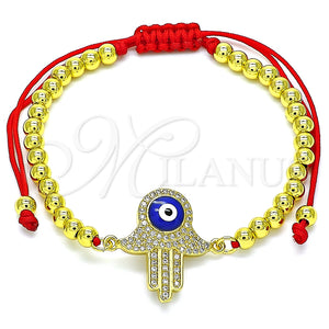 Pulsera Bolo Ajustable 03.368.0045.11 Oro Laminado, Diseño de Mano de Dios y Bola, con Blanca Micro Pave, Esmaltado Azul, Tono Dorado (04 MM Thickness, 11 Inches Length)