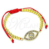 Pulsera Bolo Ajustable 03.368.0046.11 Oro Laminado, Diseño de Ojo Griego y Bola, con Multicolor Micro Pave and Blanca Zirconia Cubica, Pulido, Tono Dorado (04 MM Thickness, 11 Inches Length)