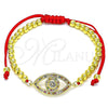 Pulsera Bolo Ajustable 03.368.0046.11 Oro Laminado, Diseño de Ojo Griego y Bola, con Multicolor Micro Pave and Blanca Zirconia Cubica, Pulido, Tono Dorado (04 MM Thickness, 11 Inches Length)