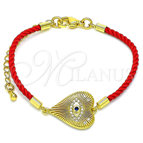 Pulsera Elegante 03.368.0053.06 Oro Laminado, Diseño de Ojo Griego y Corazón, con Blanca Micro Pave and Zafiro Azul Zirconia Cubica, Pulido, Tono Dorado (02 MM Thickness, 6 Inches Length)