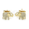 Arete Dormilona 02.344.0088 Oro Laminado, Diseño de Elefante, con Blanca Micro Pave, Pulido, Tono Dorado
