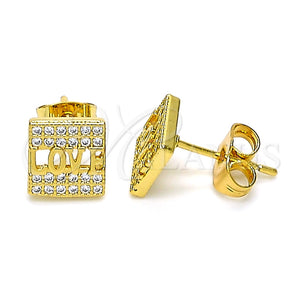 Arete Dormilona 02.344.0096 Oro Laminado, Diseño de Amor, con Blanca Micro Pave, Pulido, Tono Dorado