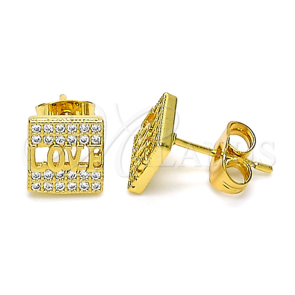 Arete Dormilona 02.344.0096 Oro Laminado, Diseño de Amor, con Blanca Micro Pave, Pulido, Tono Dorado