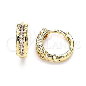 Argolla Huggie 02.284.0042.12 Oro Laminado, con Rosado Micro Pave, Pulido, Tono Dorado