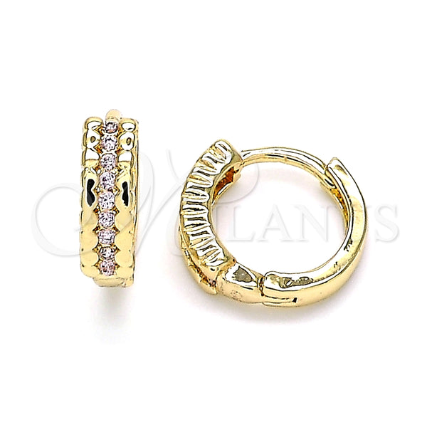 Argolla Huggie 02.284.0042.12 Oro Laminado, con Rosado Micro Pave, Pulido, Tono Dorado