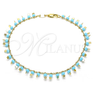 Tobillera de Dije 03.169.0007.10 Oro Laminado, Diseño de Estrella, con Turquoise Cristal, Pulido, Tono Dorado (02 MM Thickness, 10 Inches Length)
