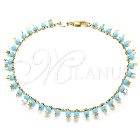 Tobillera de Dije 03.169.0007.10 Oro Laminado, Diseño de Estrella, con Turquoise Cristal, Pulido, Tono Dorado (02 MM Thickness, 10 Inches Length)