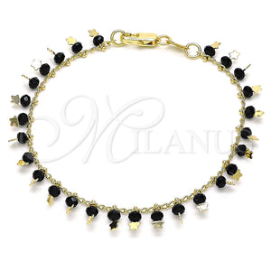 Pulsera de Dije 03.169.0007.1.08 Oro Laminado, Diseño de Estrella, con Negro Cristal, Pulido, Tono Dorado (02 MM Thickness, 8 Inches Length)
