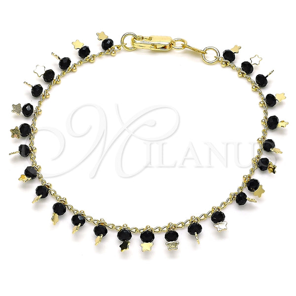 Pulsera de Dije 03.169.0007.1.08 Oro Laminado, Diseño de Estrella, con Negro Cristal, Pulido, Tono Dorado (02 MM Thickness, 8 Inches Length)