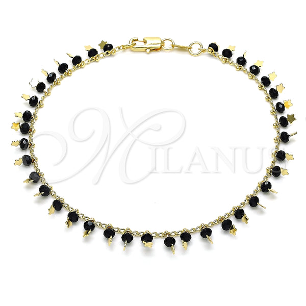 Tobillera de Dije 03.169.0007.1.10 Oro Laminado, Diseño de Estrella, con Negro Cristal, Pulido, Tono Dorado (02 MM Thickness, 10 Inches Length)