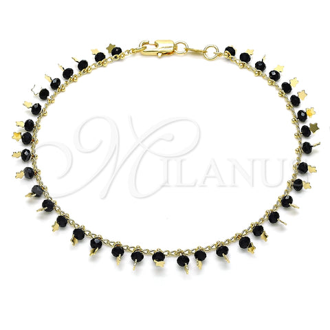 Tobillera de Dije 03.169.0007.1.10 Oro Laminado, Diseño de Estrella, con Negro Cristal, Pulido, Tono Dorado (02 MM Thickness, 10 Inches Length)