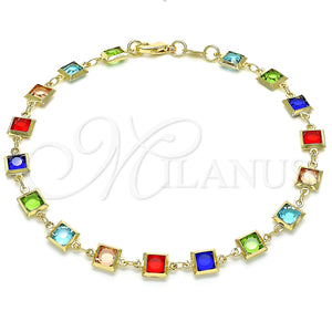 Tobillera Elegante 03.326.0002.1.10 Oro Laminado, con Multicolor Zirconia Cubica, Pulido, Tono Dorado (07 MM Thickness, 10 Inches Length)
