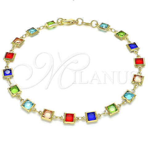 Tobillera Elegante 03.326.0002.1.10 Oro Laminado, con Multicolor Zirconia Cubica, Pulido, Tono Dorado (07 MM Thickness, 10 Inches Length)