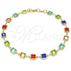 Tobillera Elegante 03.326.0002.1.10 Oro Laminado, con Multicolor Zirconia Cubica, Pulido, Tono Dorado (07 MM Thickness, 10 Inches Length)