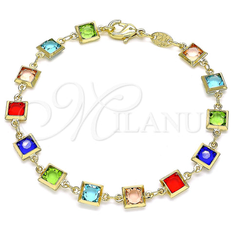 Pulsera Elegante 03.326.0002.1.08 Oro Laminado, con Multicolor Cristal, Pulido, Tono Dorado (07 MM Thickness, 8 Inches Length)