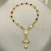 Rosario de Pulsera 09.326.0002.08 Oro Laminado, Diseño de Guadalupe y Crucifijo, con Multicolor Cristal, Pulido, Tono Dorado