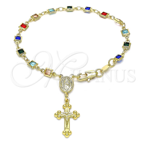 Rosario de Pulsera 09.326.0002.08 Oro Laminado, Diseño de Guadalupe y Crucifijo, con Multicolor Cristal, Pulido, Tono Dorado
