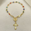 Rosario de Pulsera 09.326.0005.08 Oro Laminado, Diseño de Divino Niño y Crucifijo, con Cristal Multicolor, Pulido, Tono Dorado