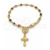 Rosario de Pulsera 09.326.0005.08 Oro Laminado, Diseño de Divino Niño y Crucifijo, con Cristal Multicolor, Pulido, Tono Dorado