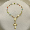 Rosario de Pulsera 09.326.0001.08 Oro Laminado, Diseño de Guadalupe y Crucifijo, con Cristal Multicolor, Pulido, Tono Dorado