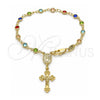 Rosario de Pulsera 09.326.0001.08 Oro Laminado, Diseño de Guadalupe y Crucifijo, con Cristal Multicolor, Pulido, Tono Dorado