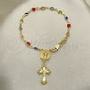 Rosario de Pulsera 09.326.0006.08 Oro Laminado, Diseño de Divino Niño y Crucifijo, con Cristal Multicolor, Pulido, Tono Dorado