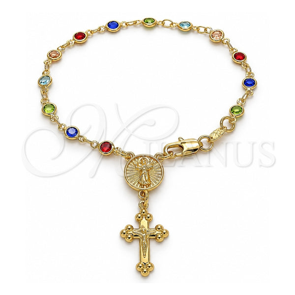 Rosario de Pulsera 09.326.0006.08 Oro Laminado, Diseño de Divino Niño y Crucifijo, con Cristal Multicolor, Pulido, Tono Dorado