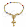 Rosario de Pulsera 09.326.0006.08 Oro Laminado, Diseño de Divino Niño y Crucifijo, con Cristal Multicolor, Pulido, Tono Dorado