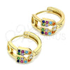Argolla Huggie 02.210.0526.1.15 Oro Laminado, Diseño de Paperclip, con Multicolor Zirconia Cubica, Pulido, Tono Dorado