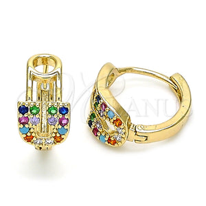Argolla Huggie 02.210.0526.1.15 Oro Laminado, Diseño de Paperclip, con Multicolor Zirconia Cubica, Pulido, Tono Dorado