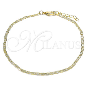 Tobillera Básica 04.213.0213.10 Oro Laminado, Diseño de Mariner, Pulido, Tono Dorado (03 MM Thickness, 10 Inches Length)