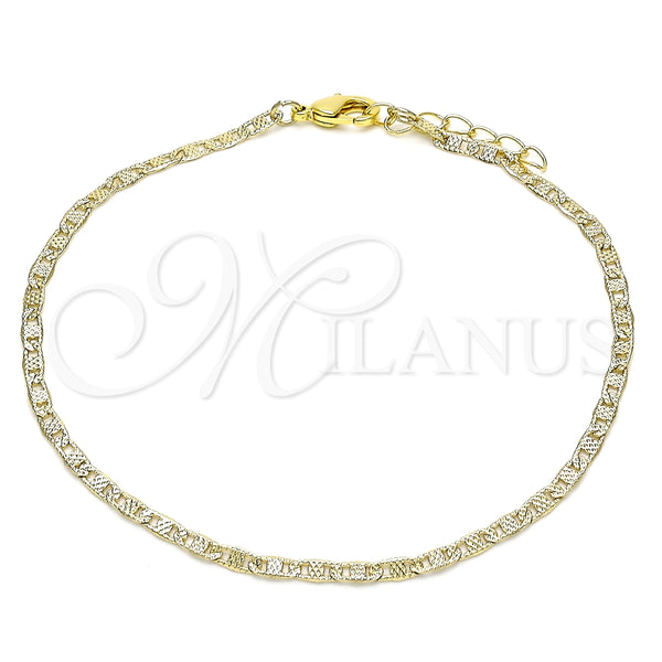 Tobillera Básica 04.213.0214.10 Oro Laminado, Diseño de Mariner, Pulido, Tono Dorado (03 MM Thickness, 10 Inches Length)