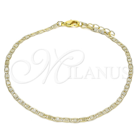 Tobillera Básica 04.213.0214.10 Oro Laminado, Diseño de Mariner, Pulido, Tono Dorado (03 MM Thickness, 10 Inches Length)