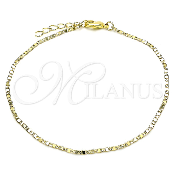Tobillera Básica 04.213.0051.10 Oro Laminado, Diseño de Mariner, Pulido, Tono Dorado (02 MM Thickness, 10 Inches Length)