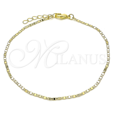 Tobillera Básica 04.213.0051.10 Oro Laminado, Diseño de Mariner, Pulido, Tono Dorado (02 MM Thickness, 10 Inches Length)