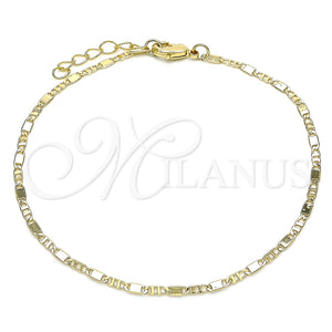 Tobillera Básica 04.213.0215.10 Oro Laminado, Diseño de Pave Mariner, Pulido, Tono Dorado (02 MM Thickness, 10 Inches Length)