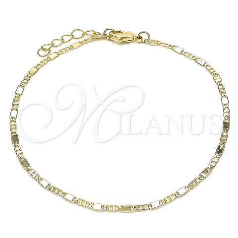 Tobillera Básica 04.213.0215.10 Oro Laminado, Diseño de Pave Mariner, Pulido, Tono Dorado (02 MM Thickness, 10 Inches Length)