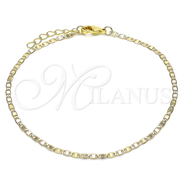 Tobillera Básica 04.213.0080.10 Oro Laminado, Diseño de Mariner, Pulido, Tono Dorado (02 MM Thickness, 10 Inches Length)