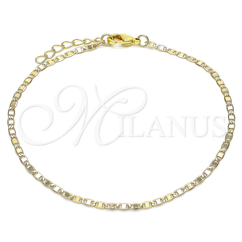 Tobillera Básica 04.213.0080.10 Oro Laminado, Diseño de Mariner, Pulido, Tono Dorado (02 MM Thickness, 10 Inches Length)