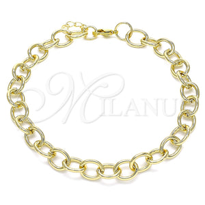 Tobillera Básica 04.213.0235.10 Oro Laminado, Diseño de Paperclip, Pulido, Tono Dorado (07 MM Thickness, 10 Inches Length)