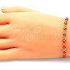 Pulsera Bolo Ajustable 03.386.0006.1.11 Oro Laminado, Diseño de Ojo Griego, con Blanca Zirconia Cubica, Resinado Rojo, Tono Dorado (01 MM Thickness, 11 Inches Length)