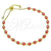 Pulsera Bolo Ajustable 03.386.0006.1.11 Oro Laminado, Diseño de Ojo Griego, con Blanca Zirconia Cubica, Resinado Rojo, Tono Dorado (01 MM Thickness, 11 Inches Length)