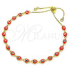 Pulsera Bolo Ajustable 03.386.0006.1.11 Oro Laminado, Diseño de Ojo Griego, con Blanca Zirconia Cubica, Resinado Rojo, Tono Dorado (01 MM Thickness, 11 Inches Length)