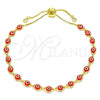 Pulsera Bolo Ajustable 03.386.0006.1.11 Oro Laminado, Diseño de Ojo Griego, con Blanca Zirconia Cubica, Resinado Rojo, Tono Dorado (01 MM Thickness, 11 Inches Length)